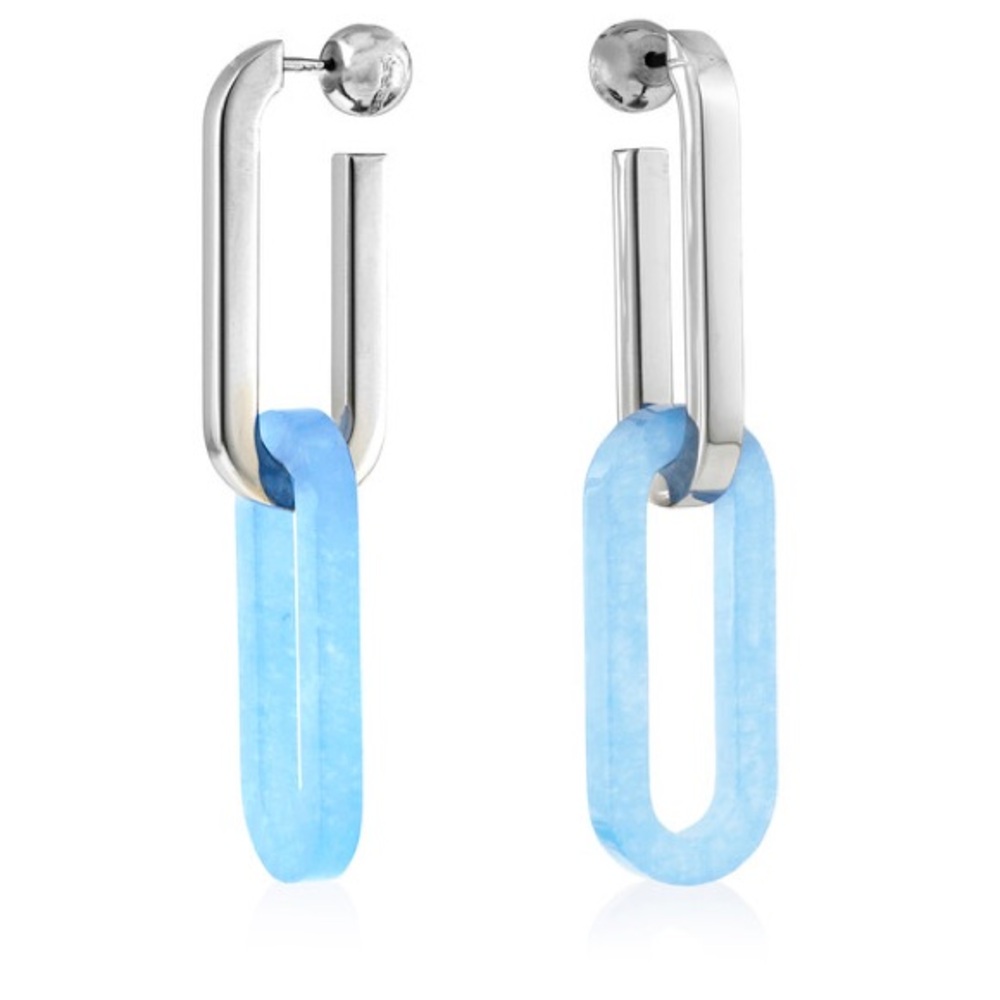 Burberry Blue lucite silver metal rhodium plated convertible geometric earrings - Picture 5 of 6